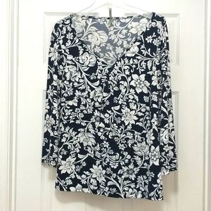 White Stag Black and White Floral Top Size L